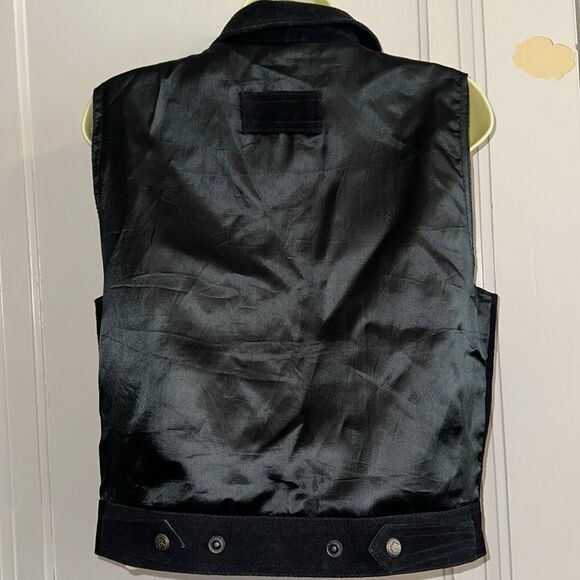 Vintage 80s/90s Mona Mode black suede leather vest with collar & pockets - Picture 6 of 9